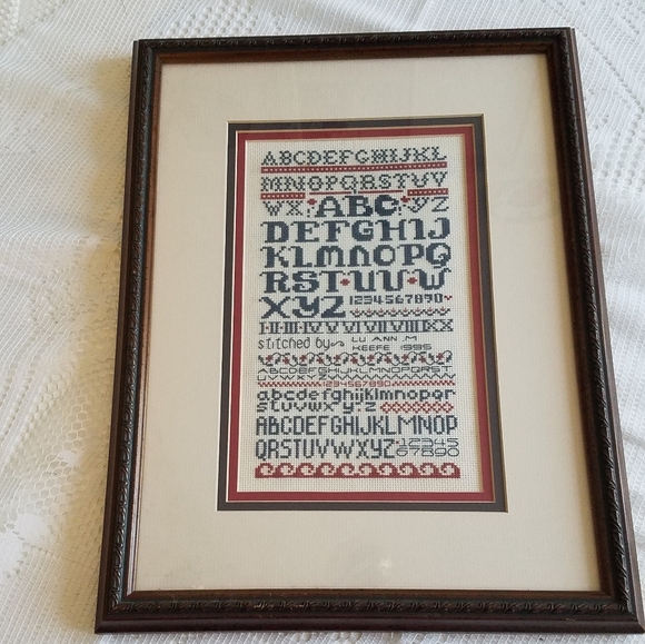 Framed Glass Cross Stitch Alphabet Numbers Ready to hang - Picture 1 of 9